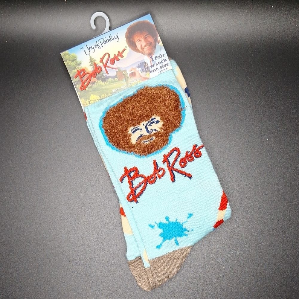 Bob Ross crew socks Men's Socks - Blue and Brown